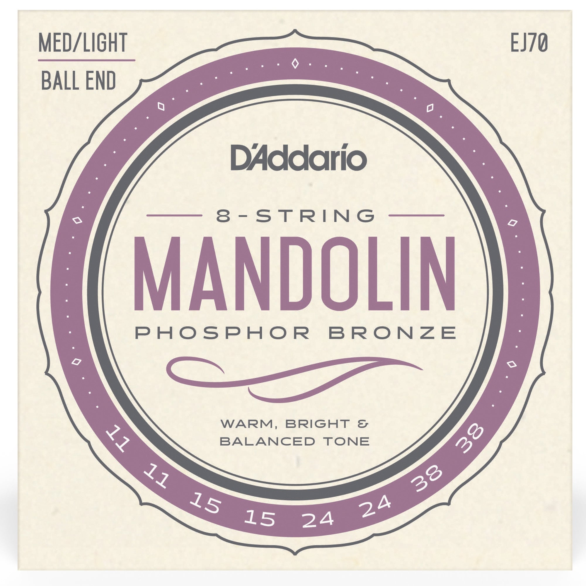 D'Addario EJ70 11-38 Phosphor Bronze Med/Light Ball End Mandolin Strings