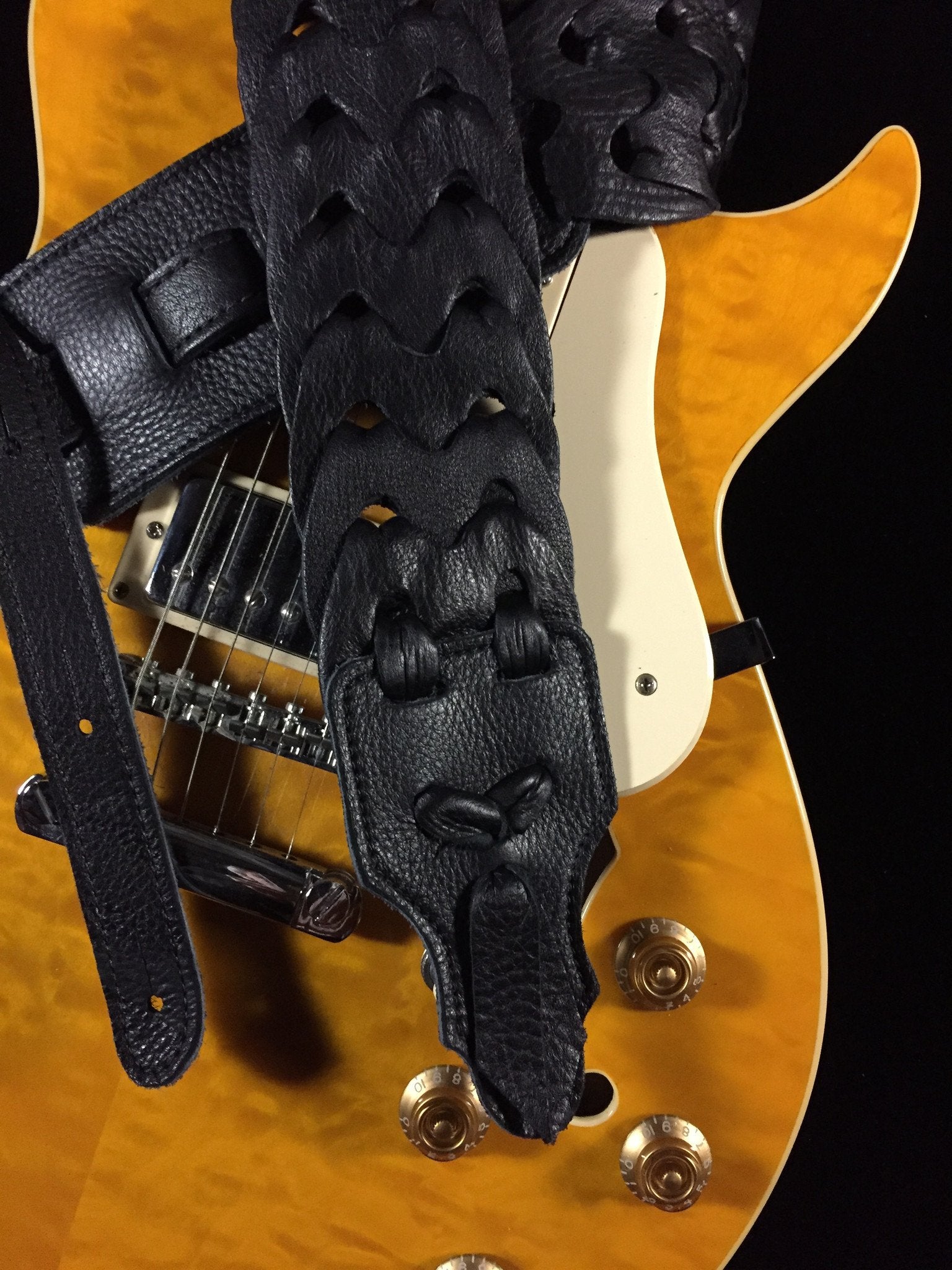 2" Franklin Straps Link Black Glove Leather Guitar Strap