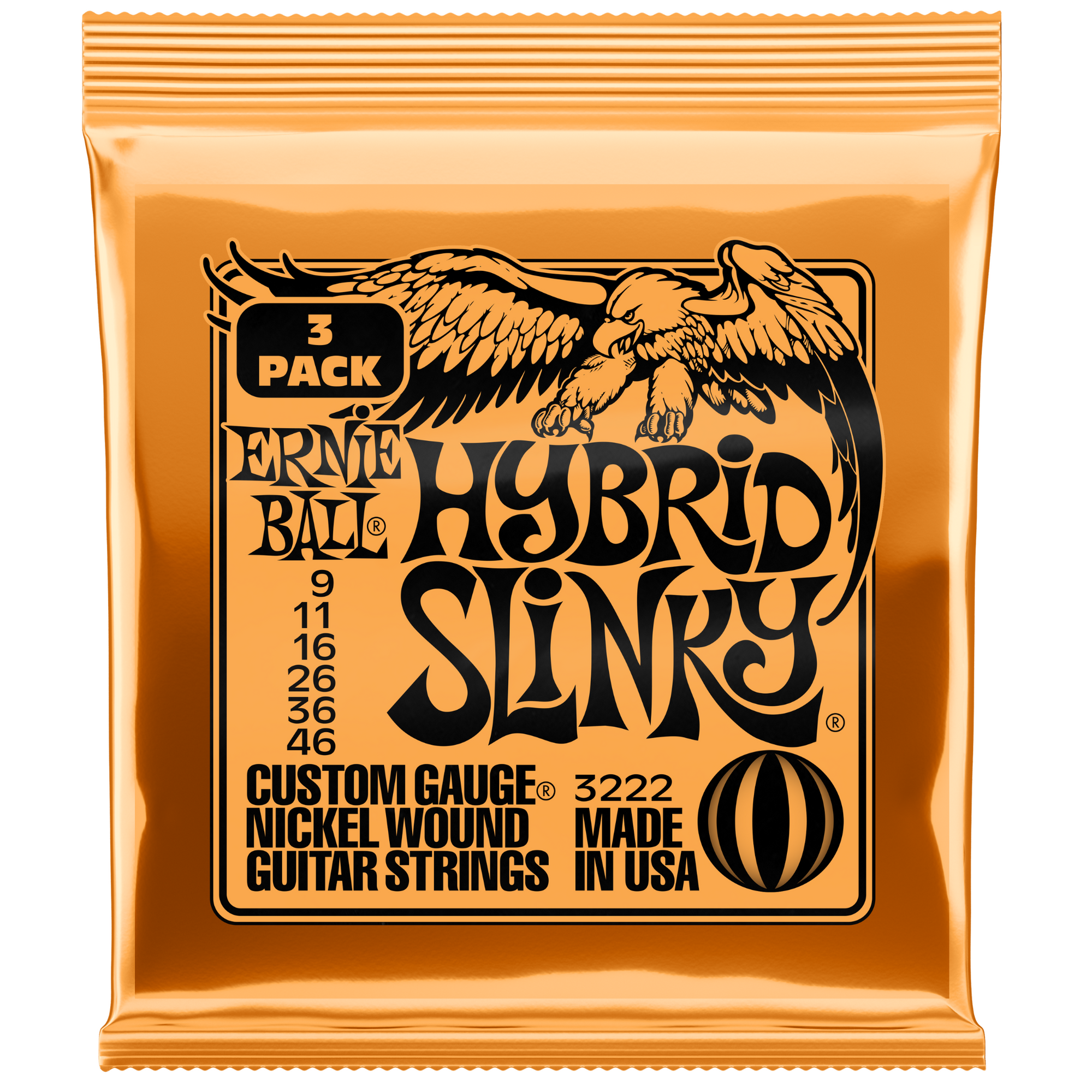 Ernie Ball 3-pack 9-42 Electric Hybrid Slinky Guitar Strings 3222 P03222 Front