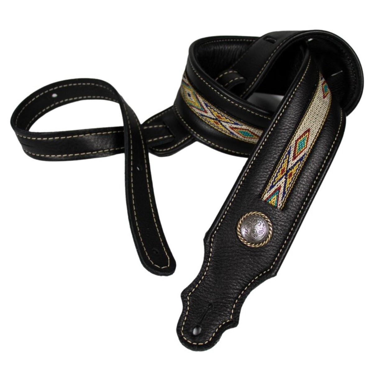 2" Franklin Straps Padded SW Hitch Weave Black Leather Guitar Strap