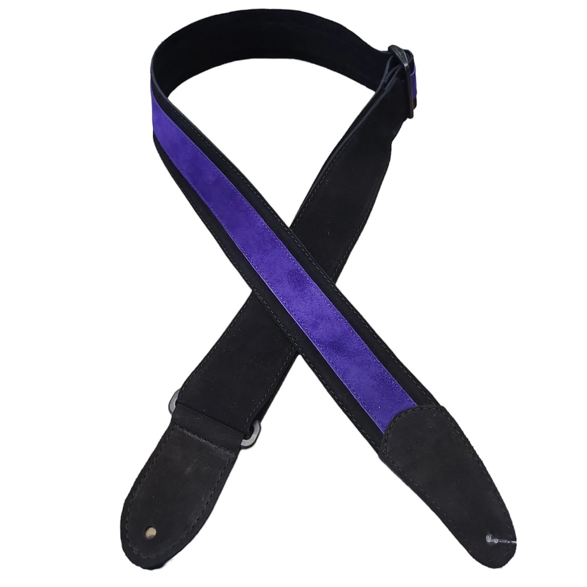 2" Henry Heller Wide Black w/Purple Strip Suede Adjustable Guitar Strap HPDS2-03