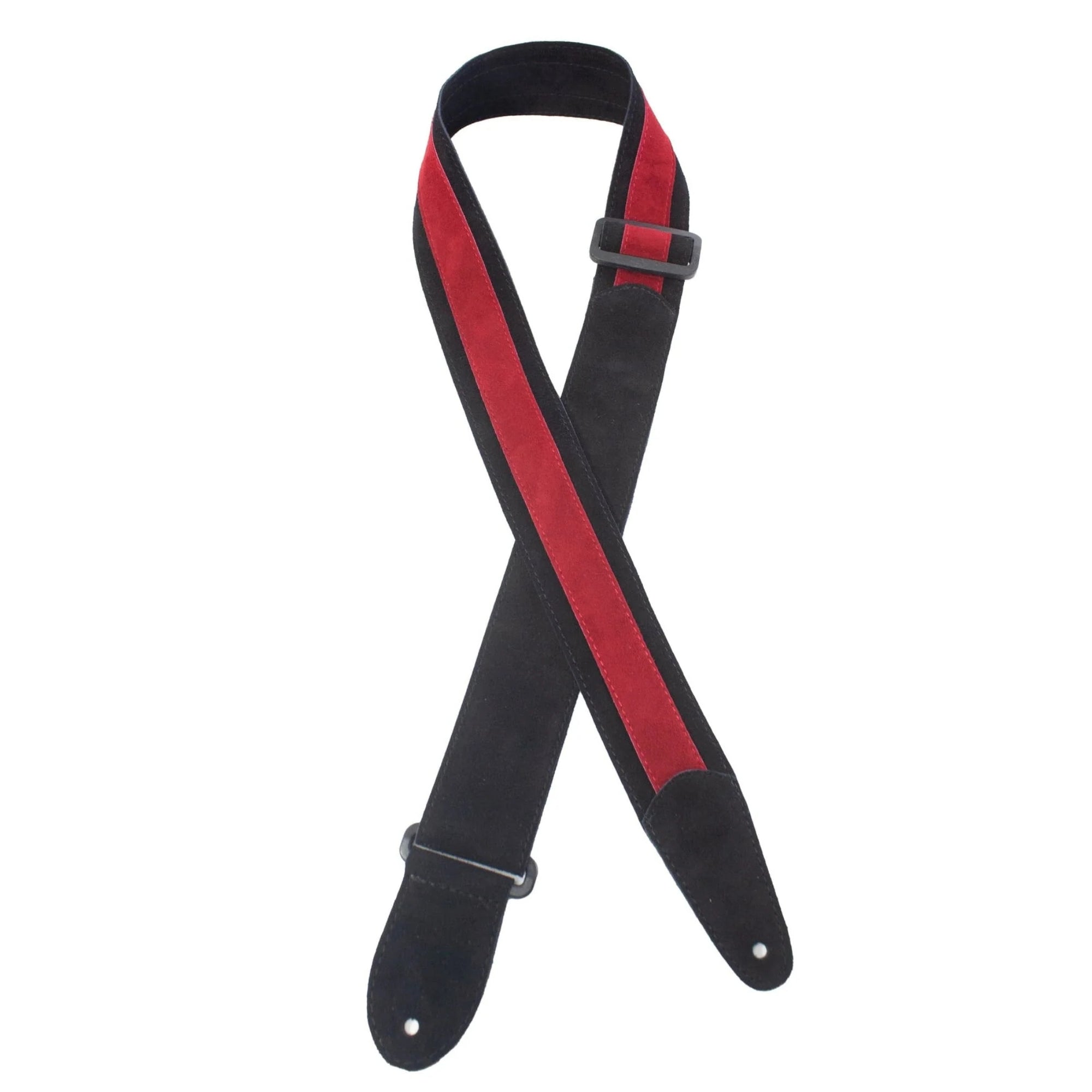 2" Henry Heller Wide Black w/Red Strip Suede Adjustable Guitar Strap HPDS2-06