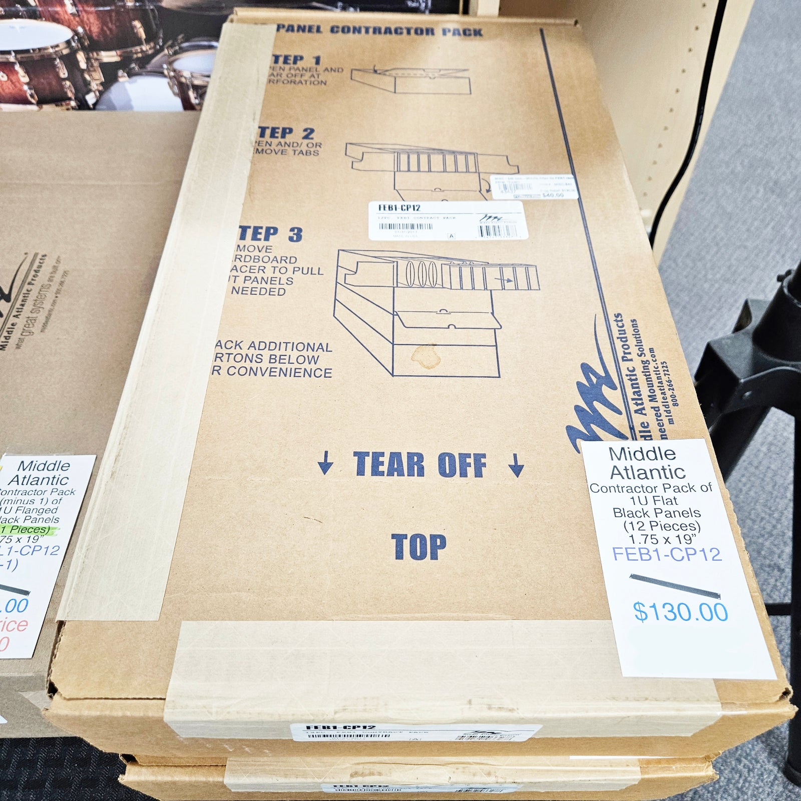 Middle Atlantic FEB1-CP12 1 RU Flat Blank Rack Panel Steel - 12 Piece Contractor Pack