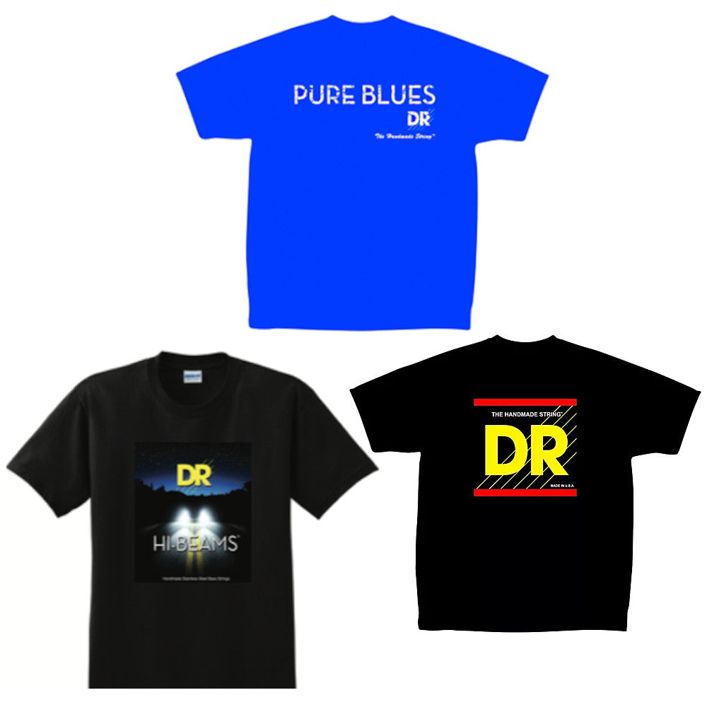 DR Strings Pure Blues & Hi-Beams Guitar & Bass Shirt Bundle