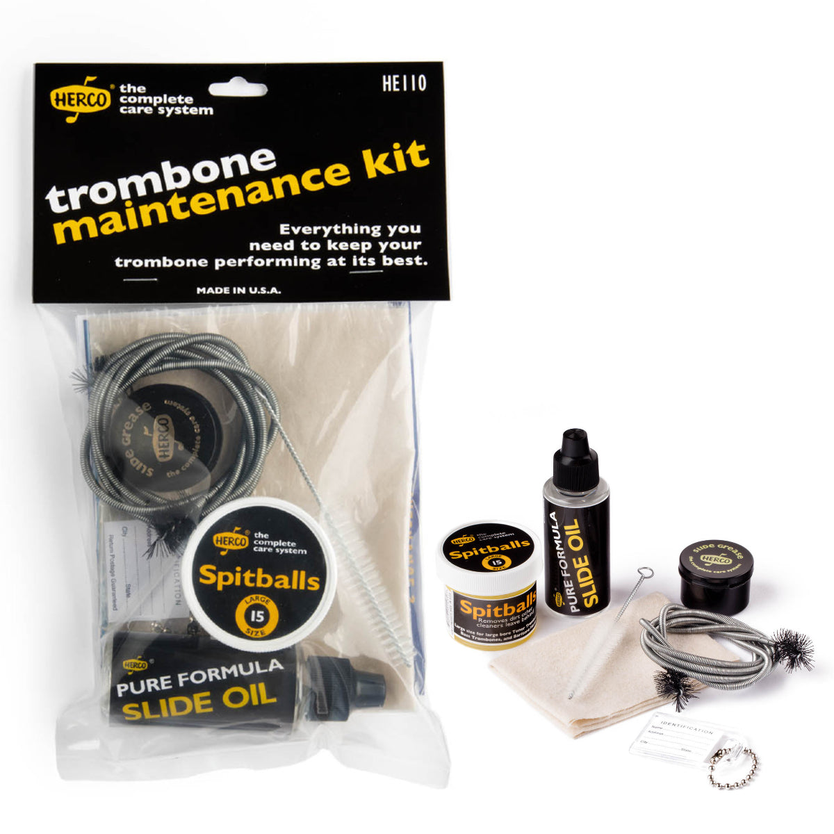 Herco Trombone Maintenance Kit HE110 package in/out of package