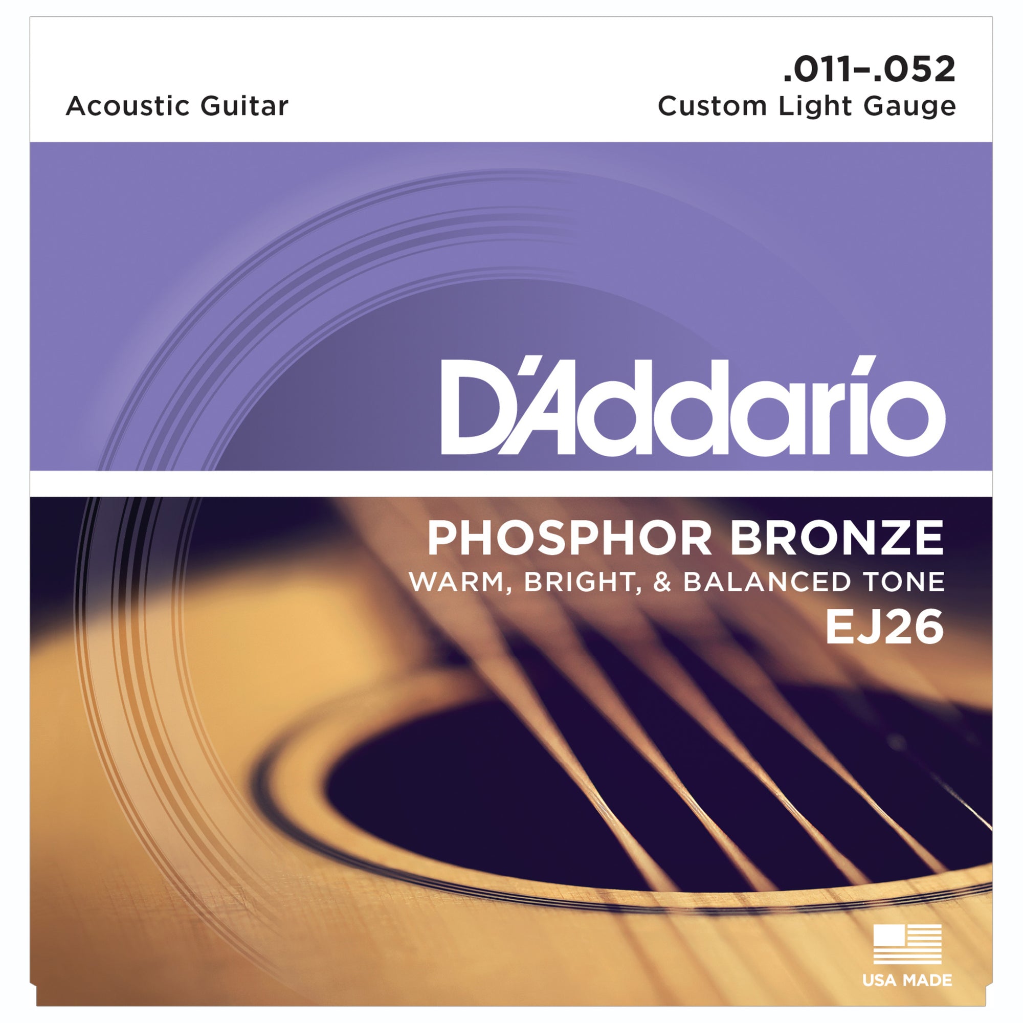 D'Addario EJ26 11-52 Phosphor Bronze Custom Light Acoustic Strings