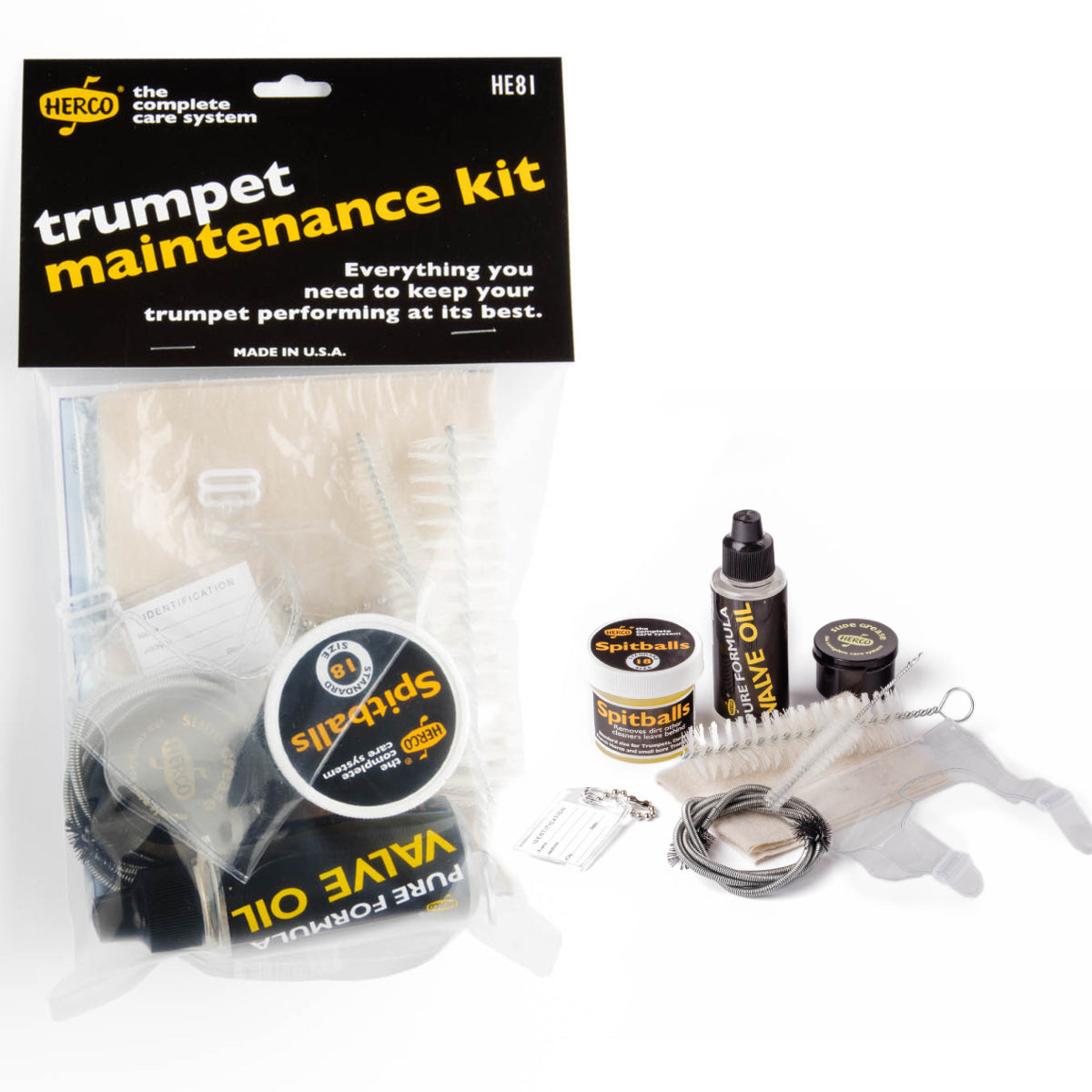 Herco Trumpet Maintenance Kit HE81 package in/out of package