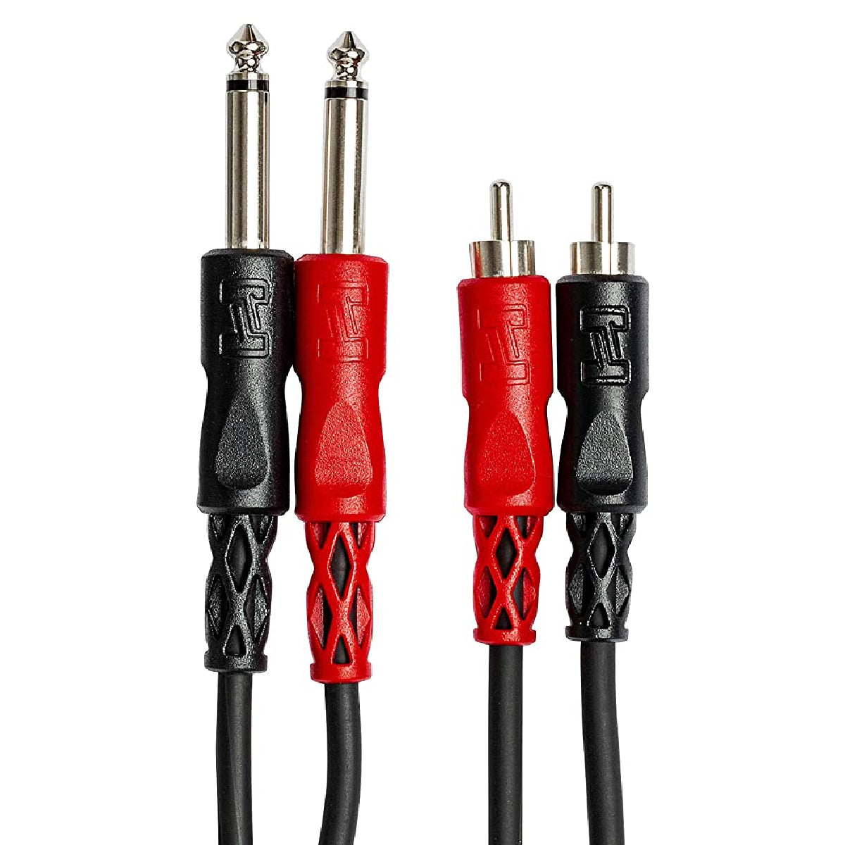 Hosa CPR-203 9.9ft Dual 1/4in TS to Dual RCA M Stereo Interconnect Ends flat
