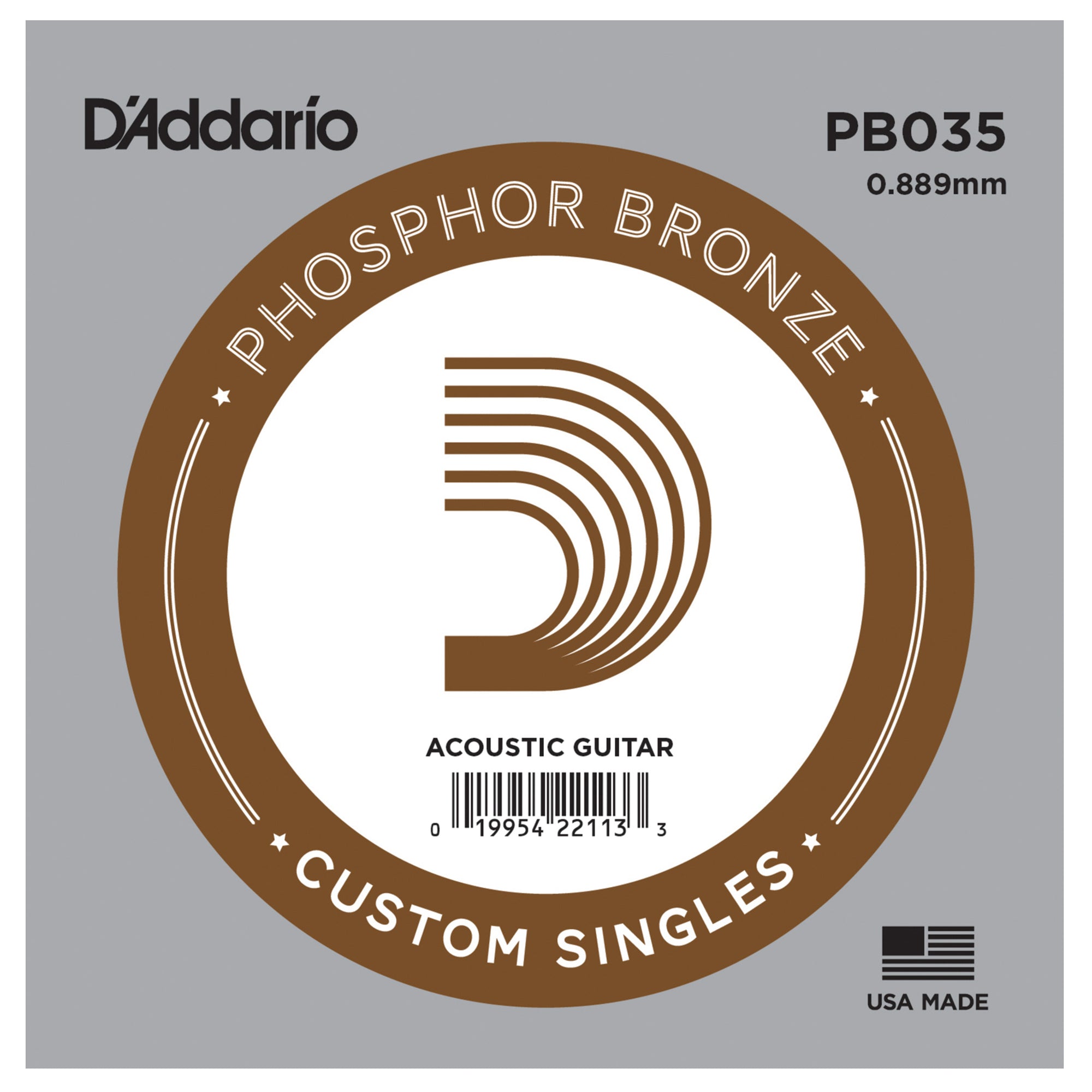 D'Addario PB035 Phosphor Bronze Single Guitar String .035