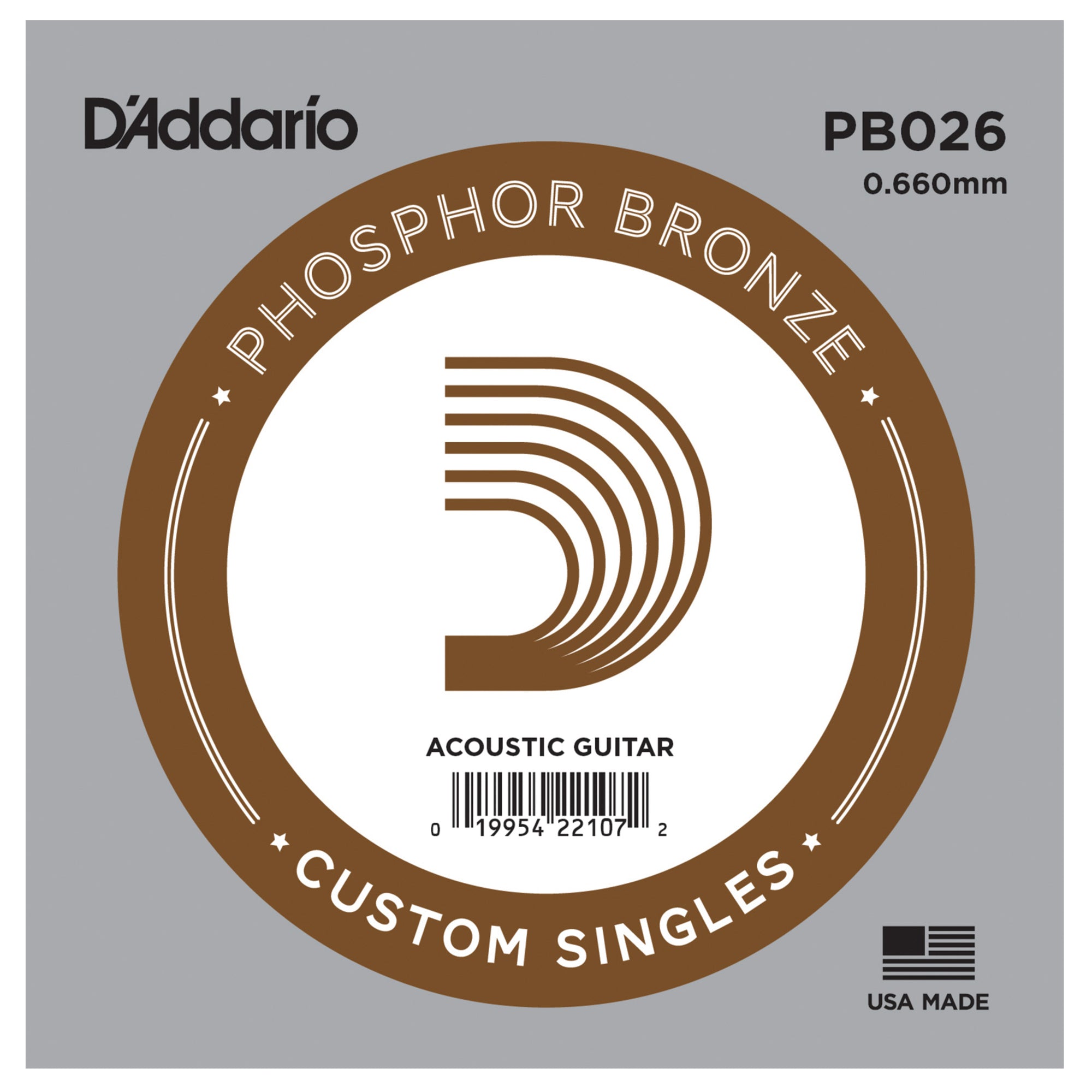 D'Addario PB026 Phosphor Bronze Single Guitar String .026