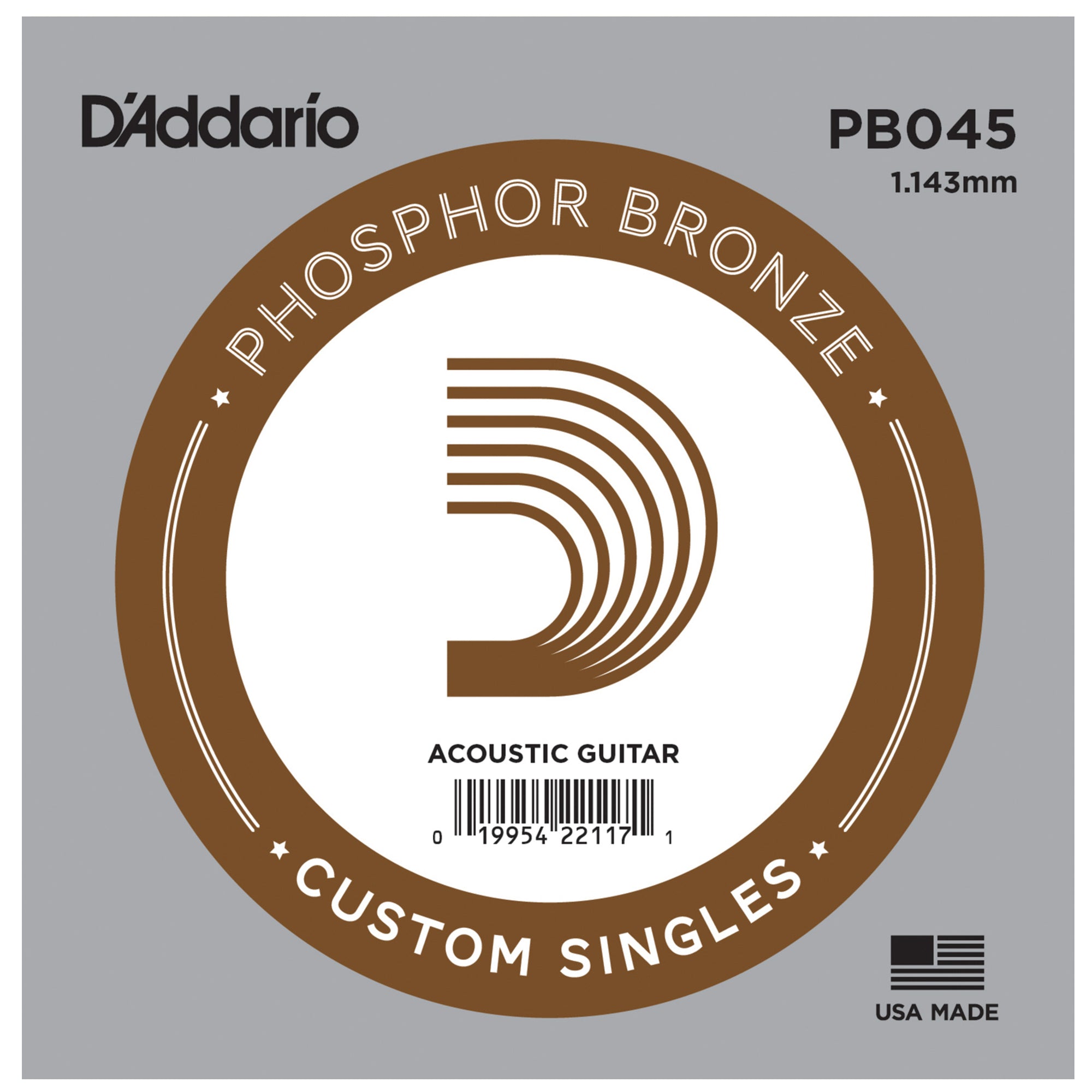 D'Addario PB045 Phosphor Bronze Single Guitar String .045