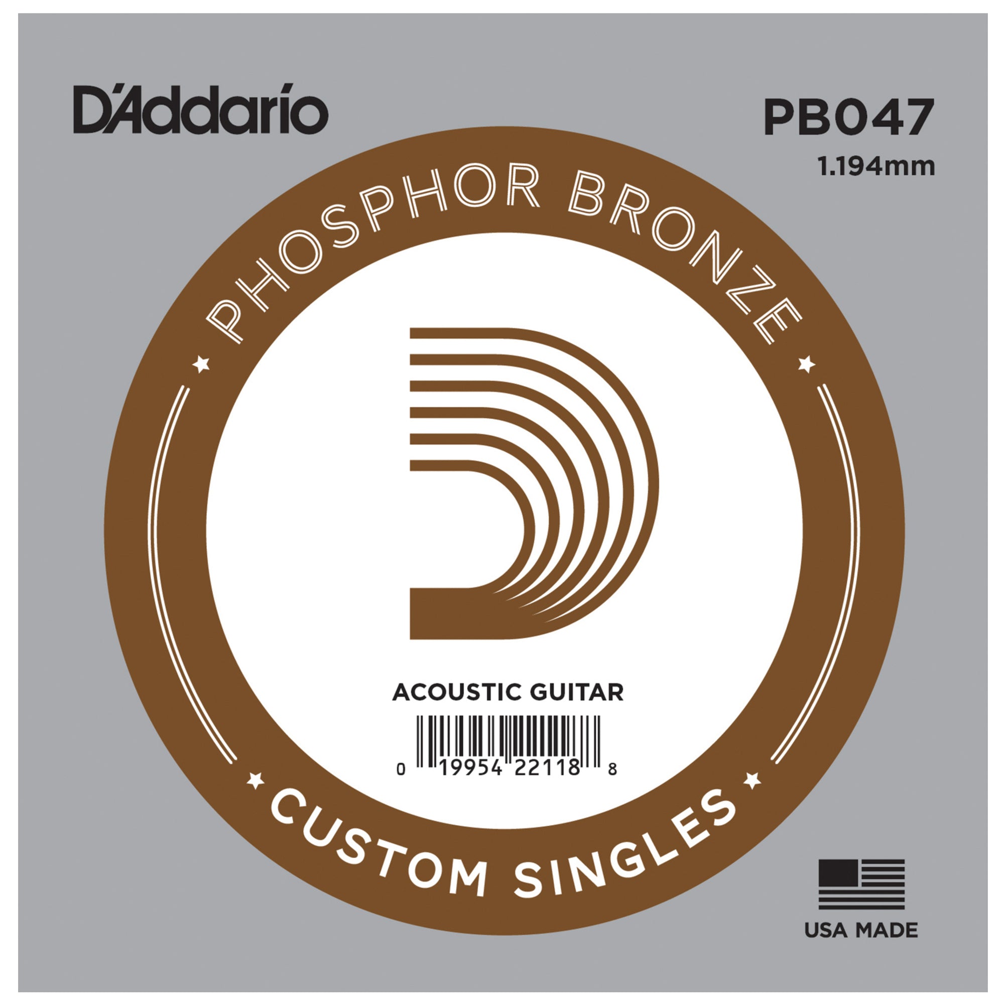 D'Addario PB047 Phosphor Bronze Single Guitar String .047