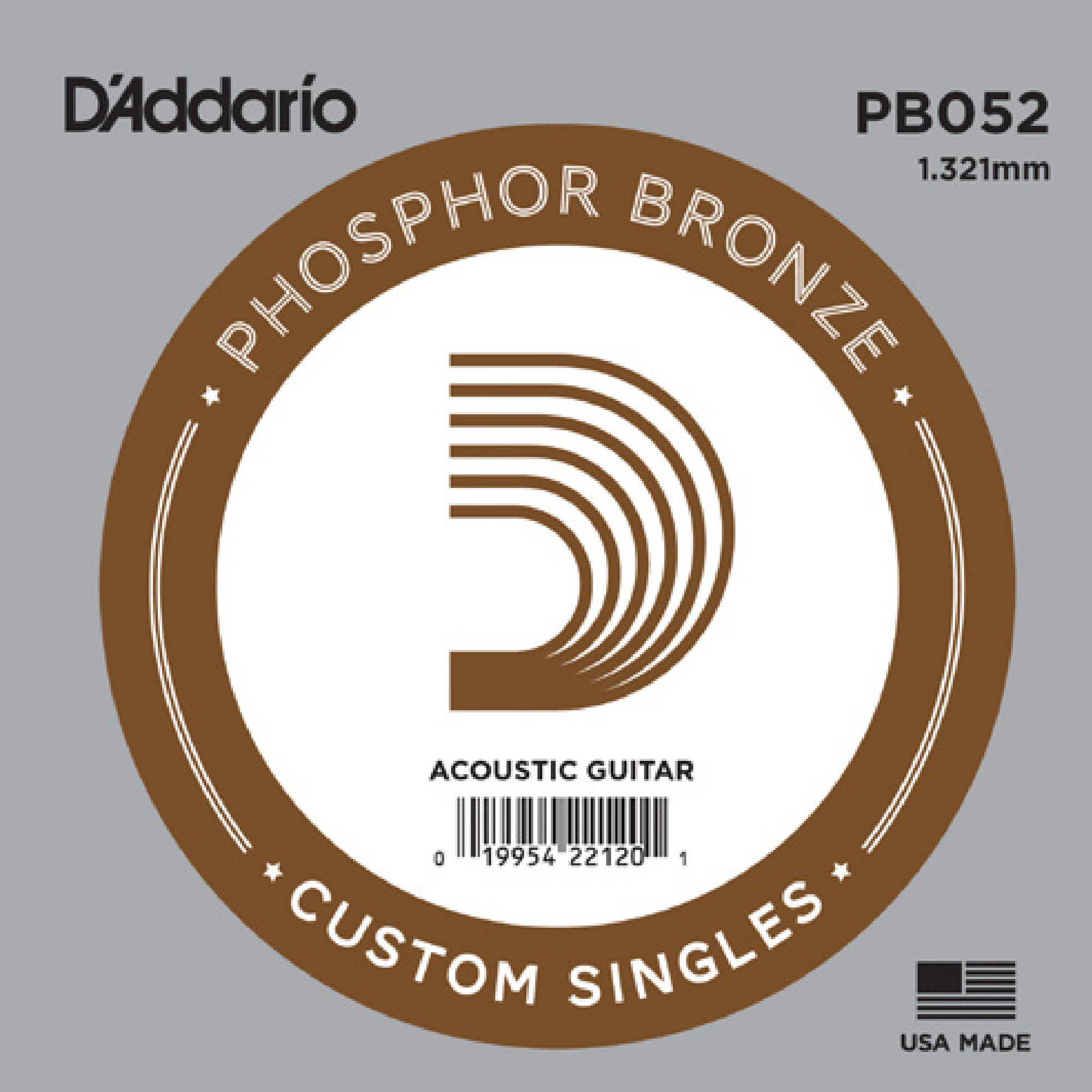 D'Addario PB052 Phosphor Bronze Single Guitar String .052