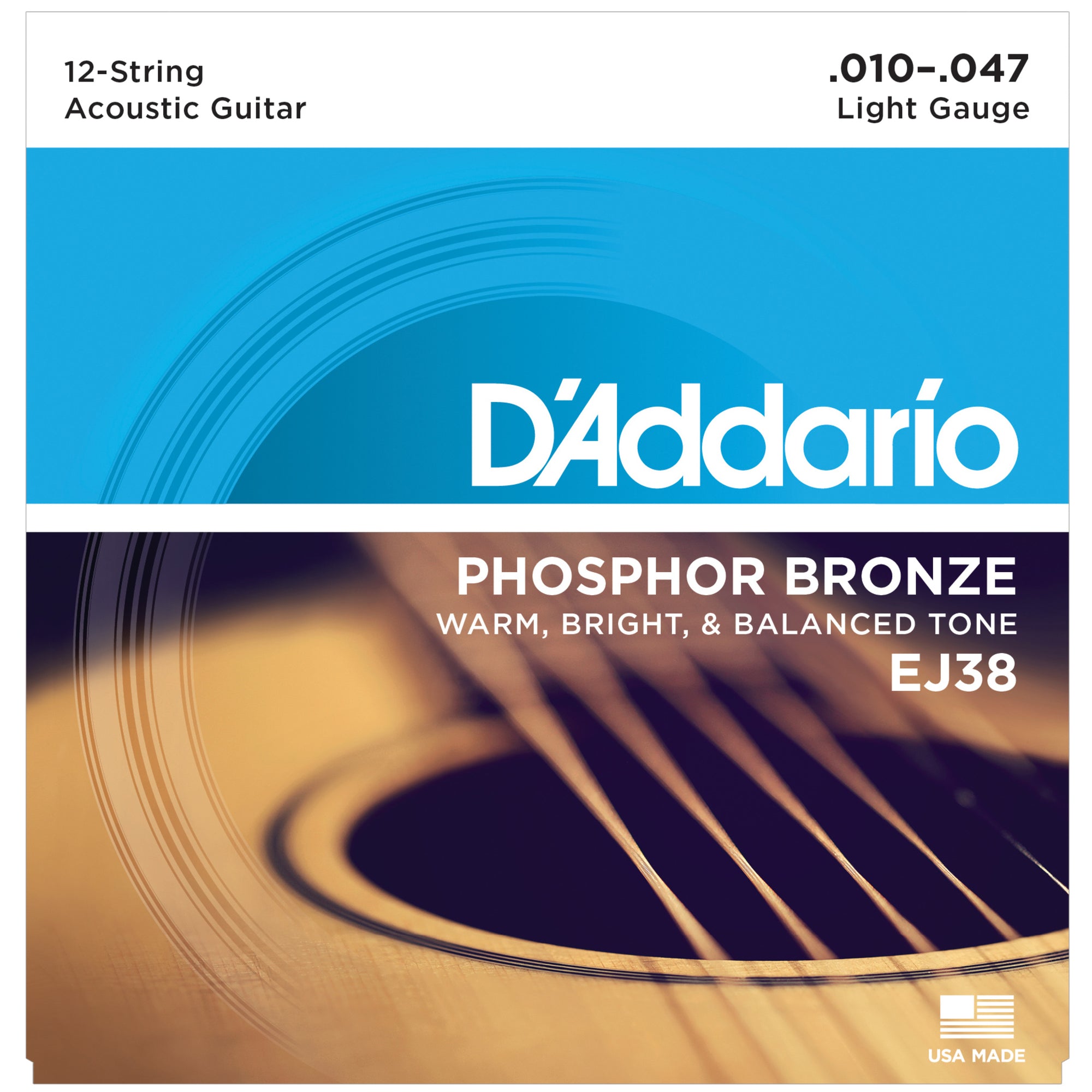 D'Addario EJ38 10-47 Phosphor Bronze Light 12-String Acoustic Strings