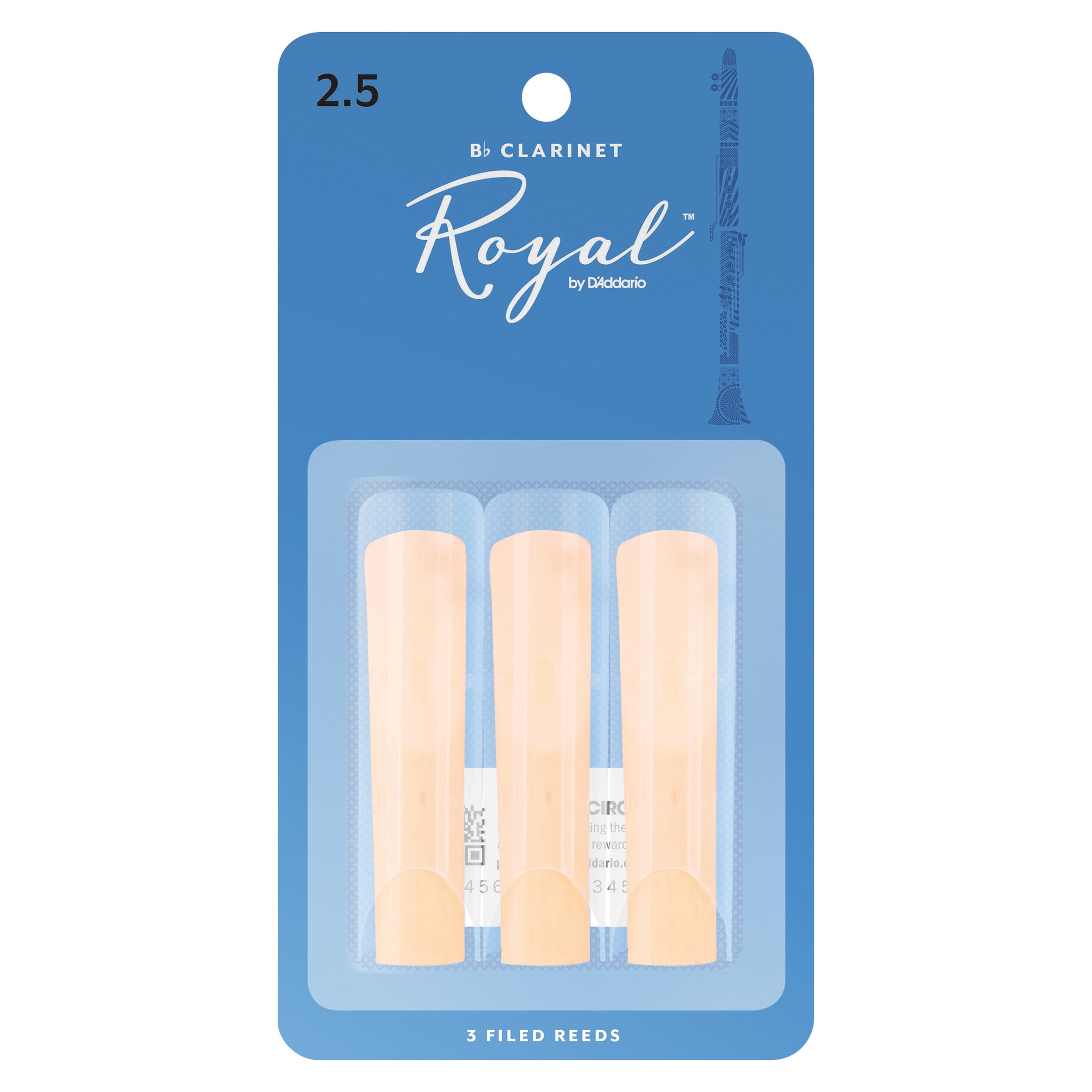 Rico Royal RCB0325 Clarinet Reeds Strength 2.5 3-Pack RCB0325