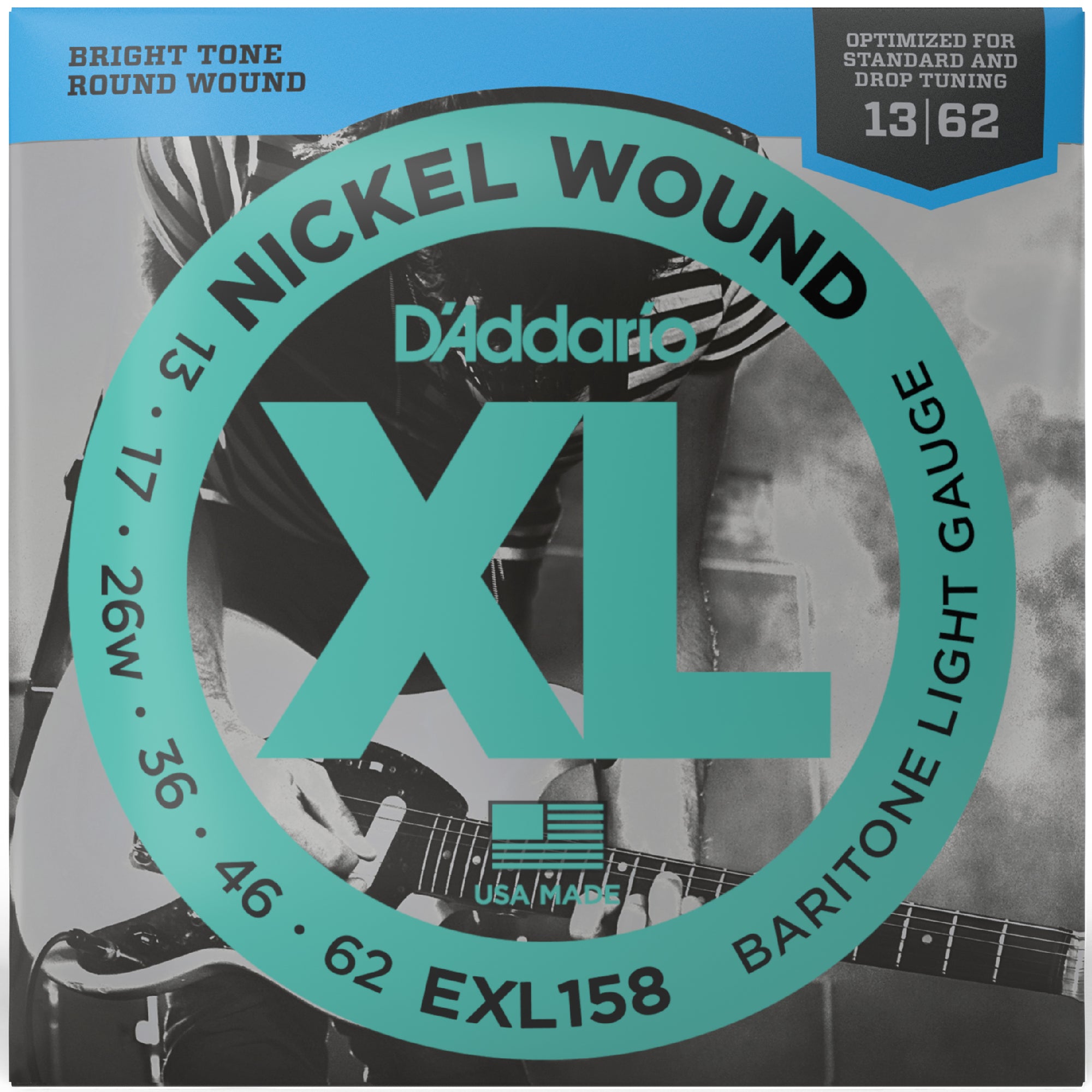 D'Addario EXL158 13-62 Nickel Light Electric Baritone Guitar Strings