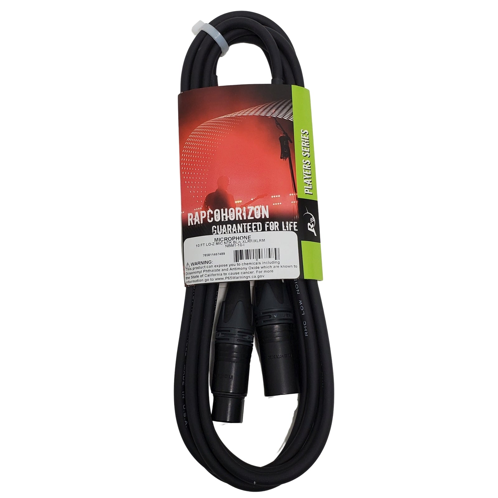 RapcoHorizon NBM1-10 10ft Lo-Z Mic Cable- Black Neutrik Connectors XLRF/XLRM  -NBM1-10