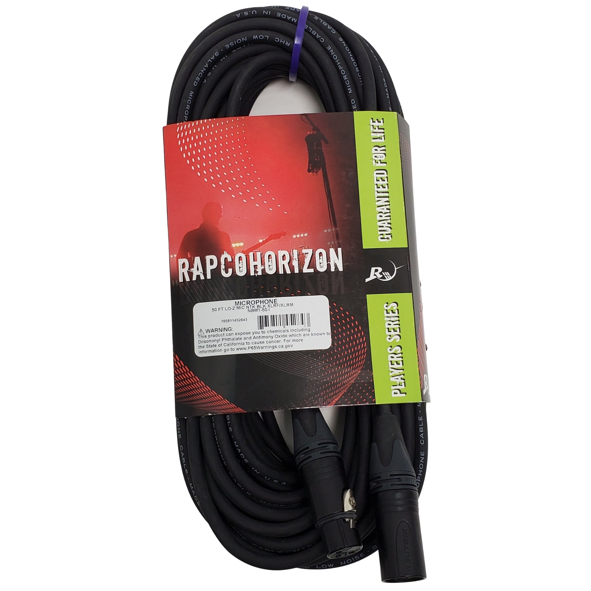 RapcoHorizon NBM1-50 50ft Lo-Z Mic Cable- Black Neutrik Connectors XLRF/XLRM  -NBM1-50