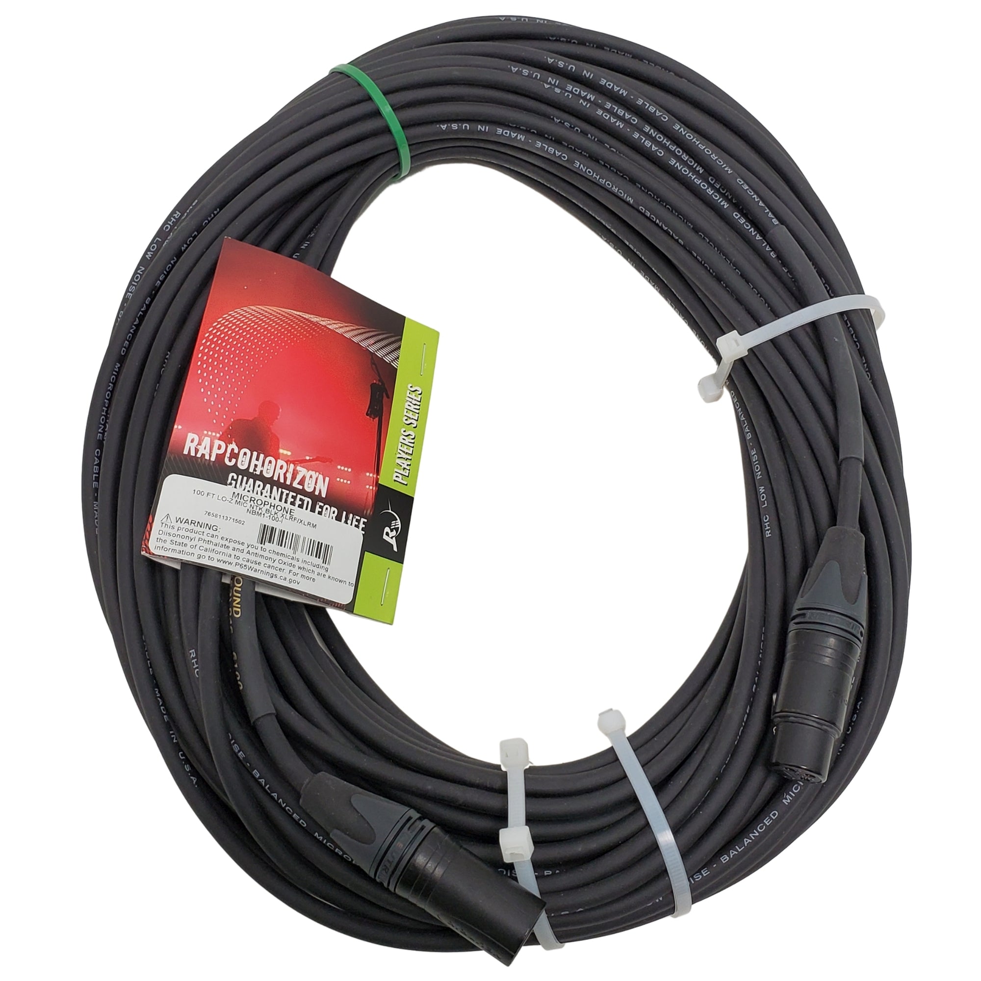 RapcoHorizon NBM1-100 100ft Lo-Z Mic Cable- Black Neutrik Connectors XLRF/XLRM  -NBM1-100