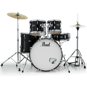 Pearl RS525SC/C 5-Piece Roadshow Complete Drum Set with Cymbals - Jet Black Front Straight