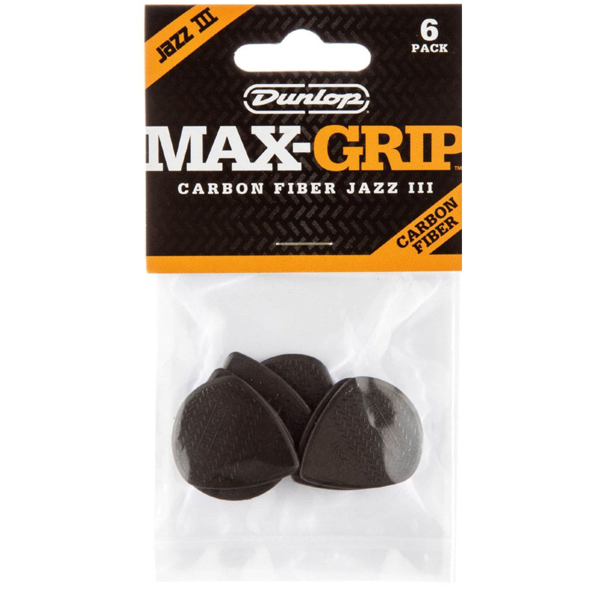 Dunlop 471P3C Carbon Fiber Max-Grip Jazz III Black Guitar Picks - 6 PACK
