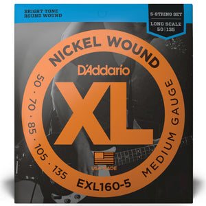 D'Addario EXL160-5 50-135 Nickel Long Scale 5-String Bass Guitar Strings