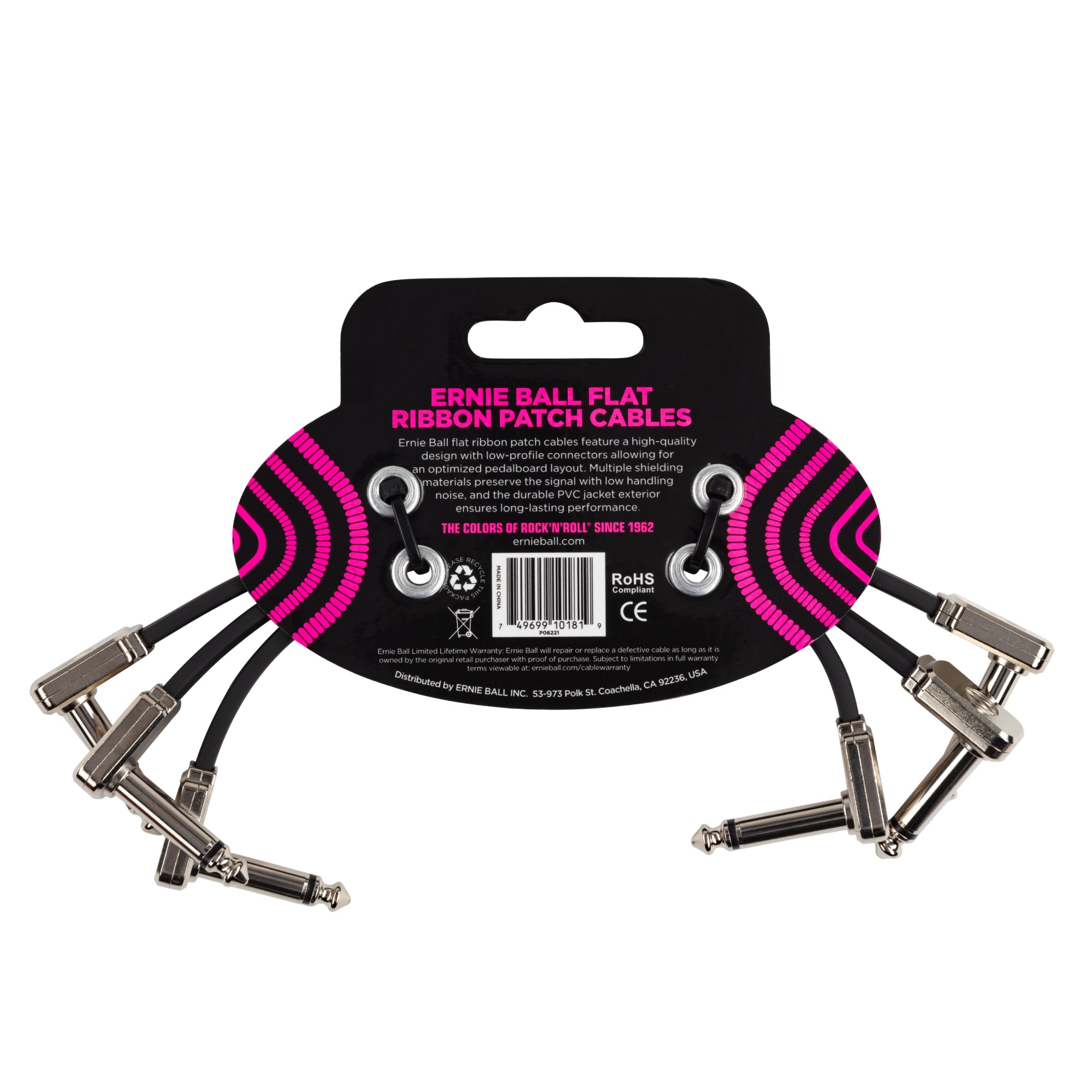Ernie Ball 6221 6" Flat Ribbon Patch Cable 3-Pack P06221