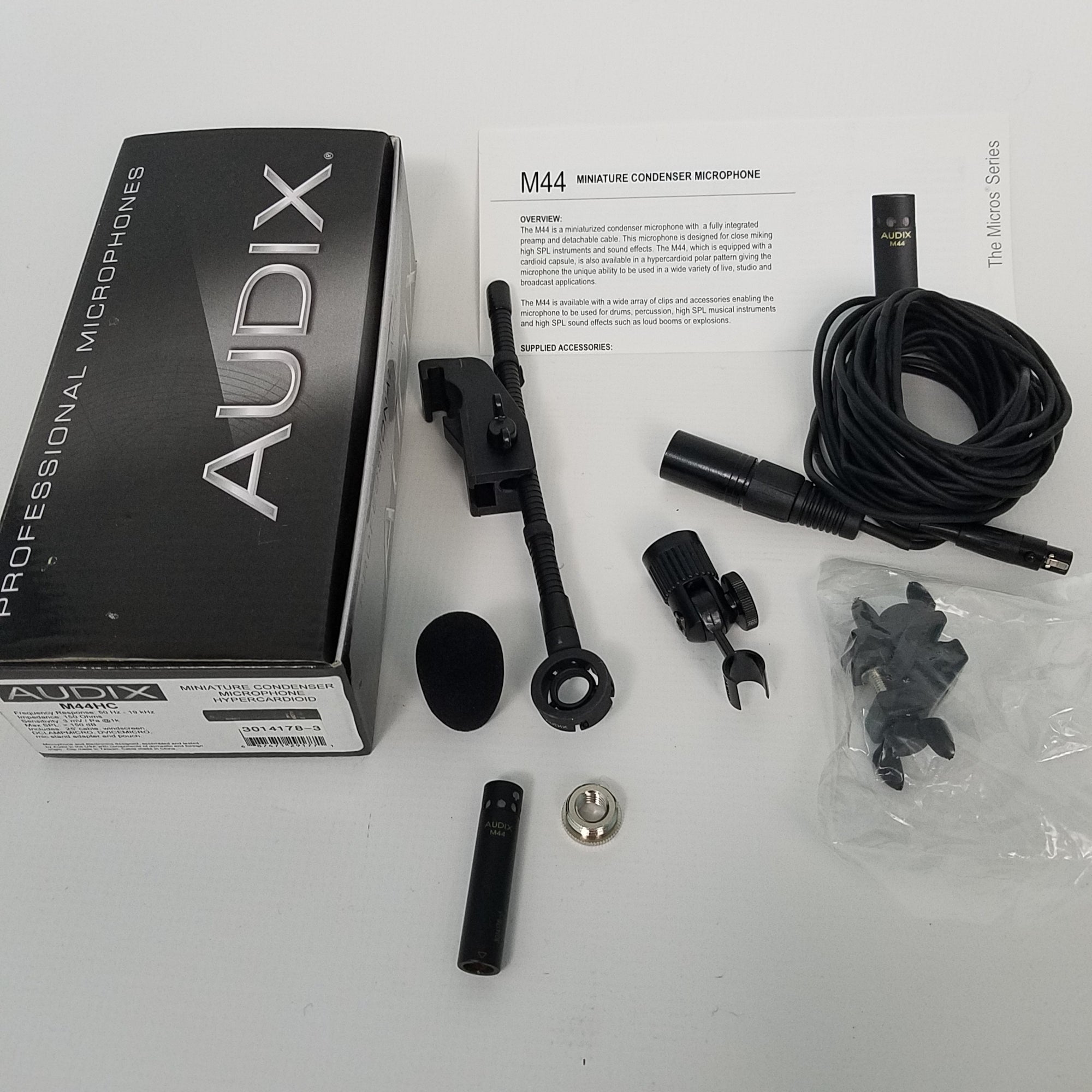 USED Audix M44HC Hypercardioid Condenser Instrument Microphone Complete