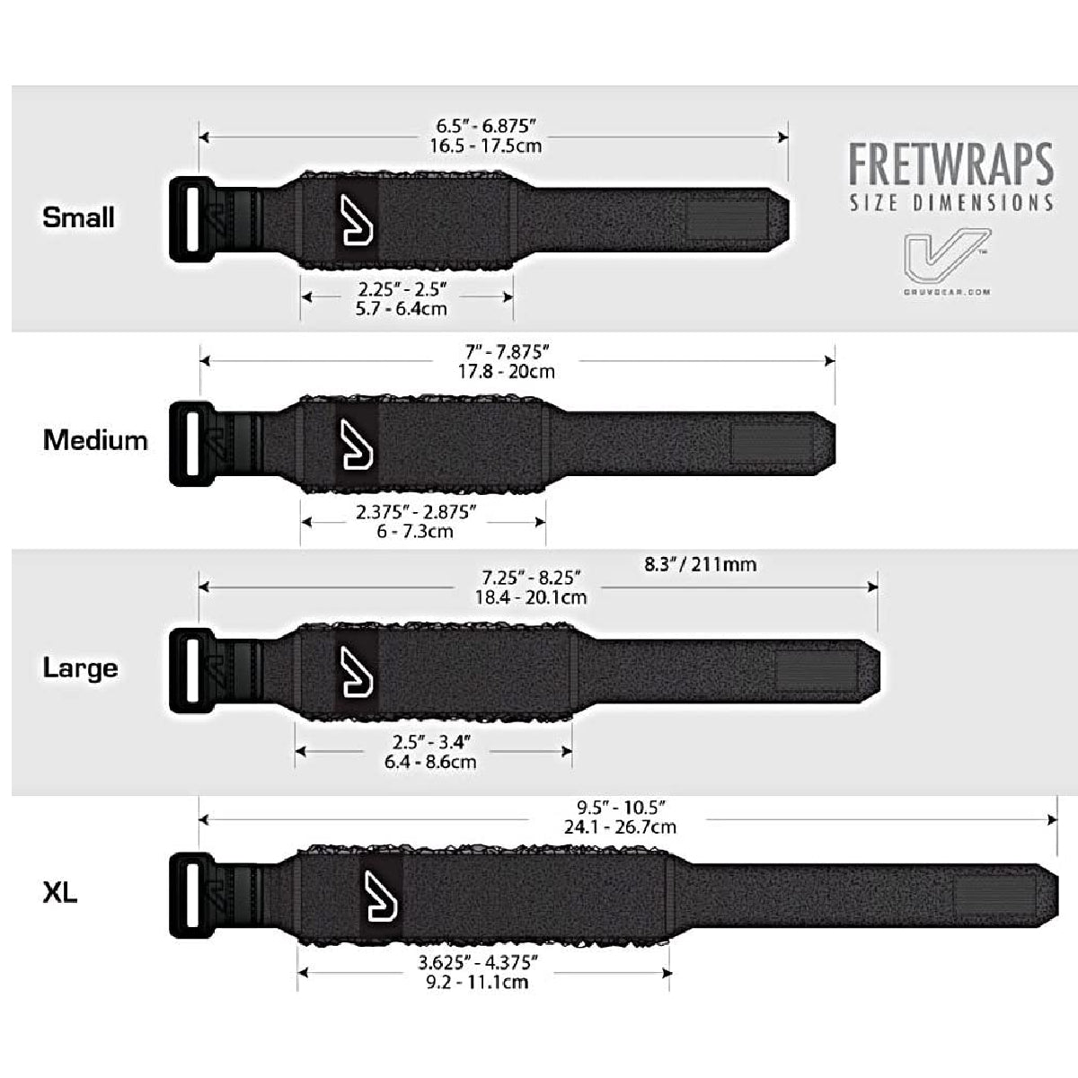 GruvGear FW-1PK-MD Black Medium 1-pk FretWrap Guitar String Mute/Dampener Product Measurements
